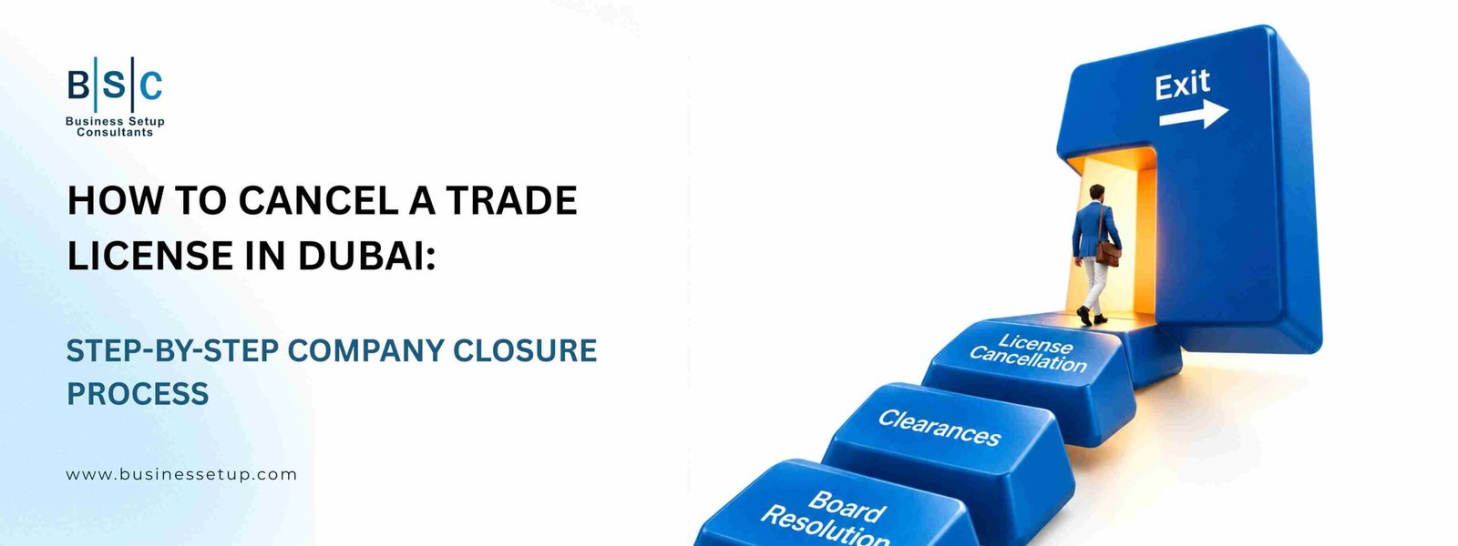 How to Cancel a Trade License in Dubai Creative concept banner showing steps on how to cancel a trade license in Dubai and business exit.