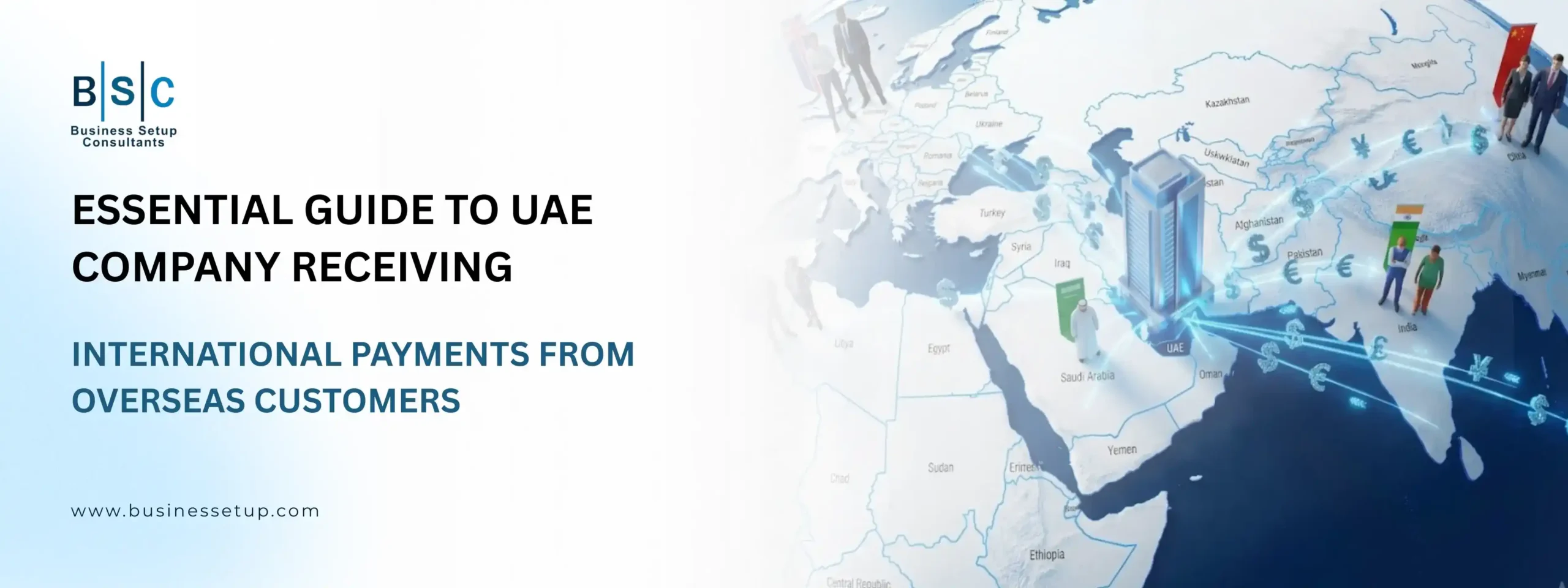 UAE Company Receiving international Payments A world map infographic with text about receiving international payments for UAE companies.